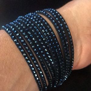 Blue and black crystal wrap bracelet